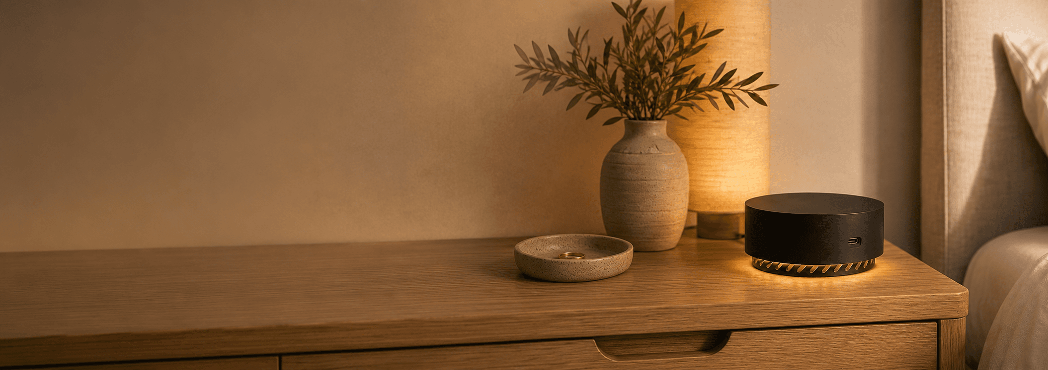 The Dormio device on a warm-toned bedside table